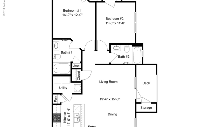 2 beds, 2 baths, 1,072 sqft, $1,358