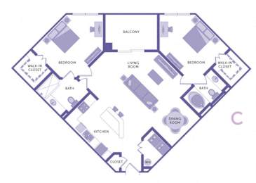 2 beds, 2 baths, 1,135 sqft, $1,630