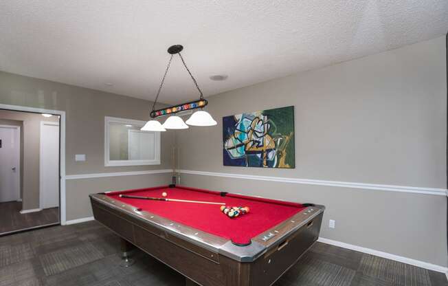Billiards Table In Clubhouse at Lakecrest Apartments, PRG Real Estate Management, Greenville, SC, 29615