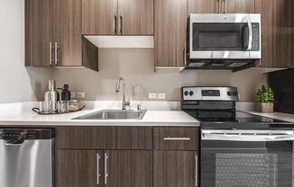 updated kitchen with stainless steel appliances