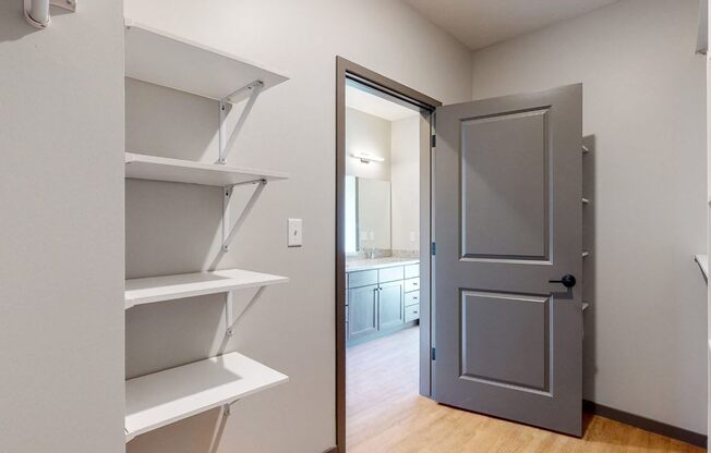 Large walk in closet attached to the master bathroom in the Shine floor plan at Haven at Uptown in Lincoln, NE