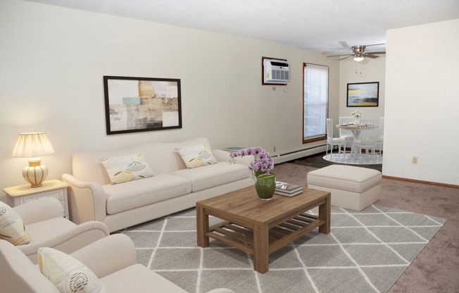 a living room with couches and a coffee table