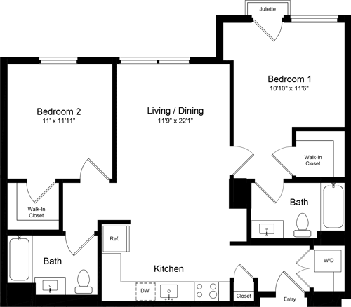 2 beds, 2 baths, 979 sqft, $5,338, Unit 605