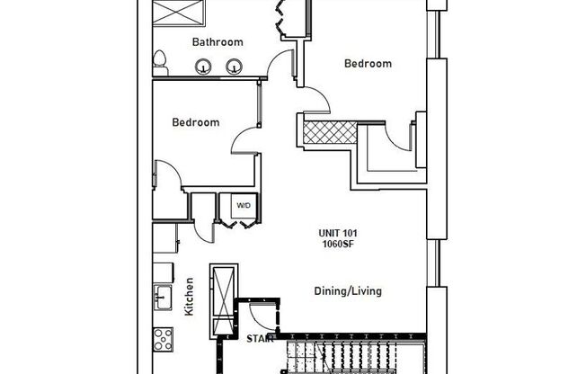 2 beds, 1 bath, 1,060 sqft, $2,150, Unit 101