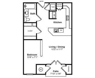 Studio, 1 bath, 484 sqft, $1,685