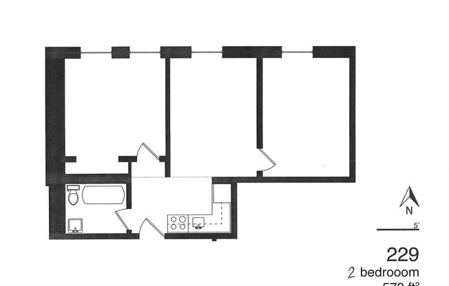 2 beds, 1 bath, 570 sqft, $695, Unit 229