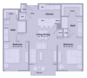 2 beds, 2 baths, 1,058 sqft, $2,580