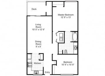 2 beds, 1 bath, 950 sqft, $1,045