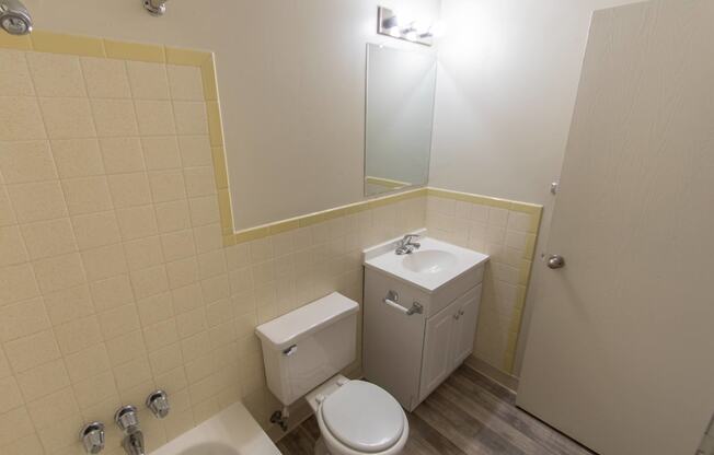 This is a photo of the bathroom in the 545 square foot 1 bedroom, 1 bath apartment at Lisa Ridge Apartments in the Westwood neighborhood of Cincinnati, Ohio.
