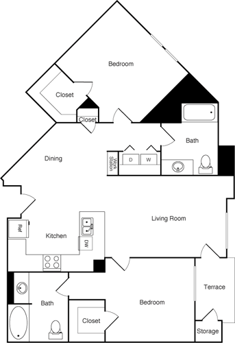 2 beds, 2 baths, 1,189 sqft, $3,610, Unit 1107