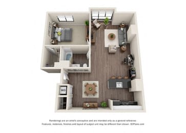 1 bed, 1 bath, 955 sqft, $2,612