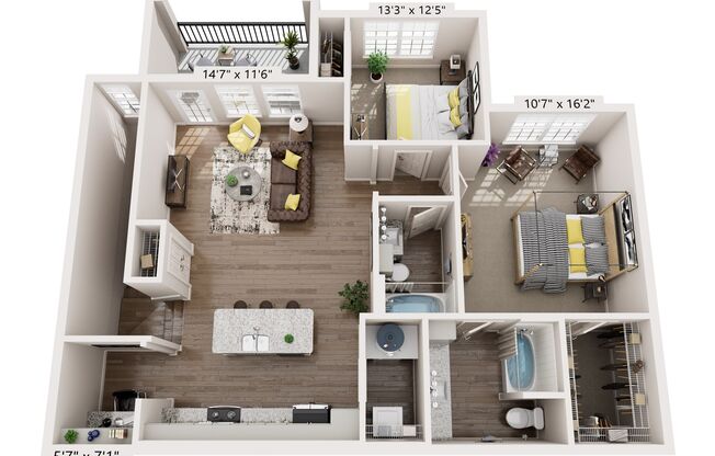 2 beds, 2 baths, 1,214 sqft, $2,025, Unit 4203