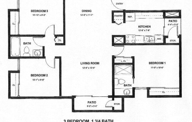 3 beds, 2 baths, 1,178 sqft, $1,485, Unit 138