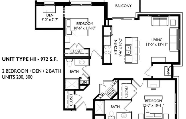 2 beds, 2 baths, 972 sqft, $1,595, Unit 1211-201