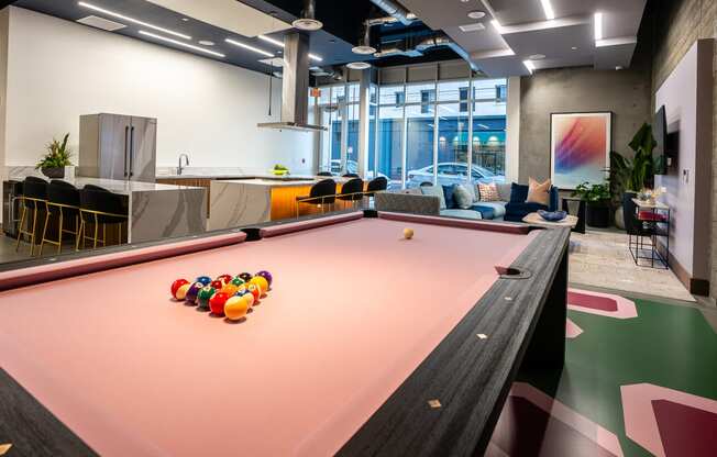 a billiards table in an office