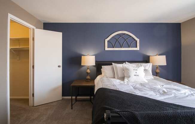 This is a photo of the primary bedroom in the 950 square foor, 2 bedroom apartment at Deer Hill Apartments in Cincinnati, OH.