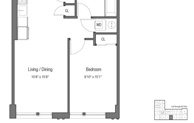 1 bed, 1 bath, 645 sqft, $4,300, Unit 6M