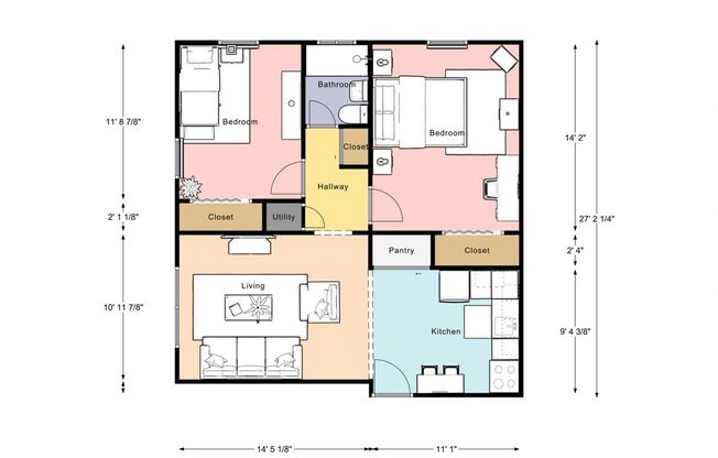 2 beds, 1 bath, 665 sqft, $950, Unit 1732P
