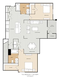 2 beds, 2 baths, 1,275 sqft, $1,494