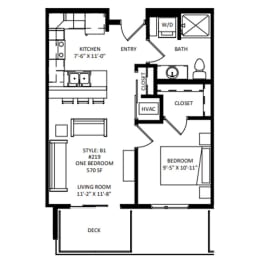 1 bed, 1 bath, 571 sqft, $1,715