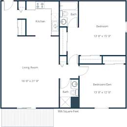 2 beds, 2 baths, 986 sqft, $1,735