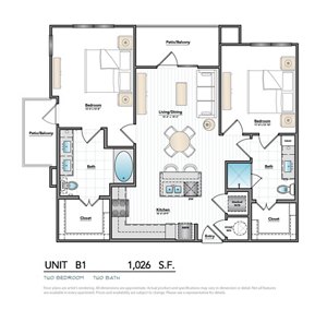 2 beds, 2 baths, 1,026 sqft, $1,455
