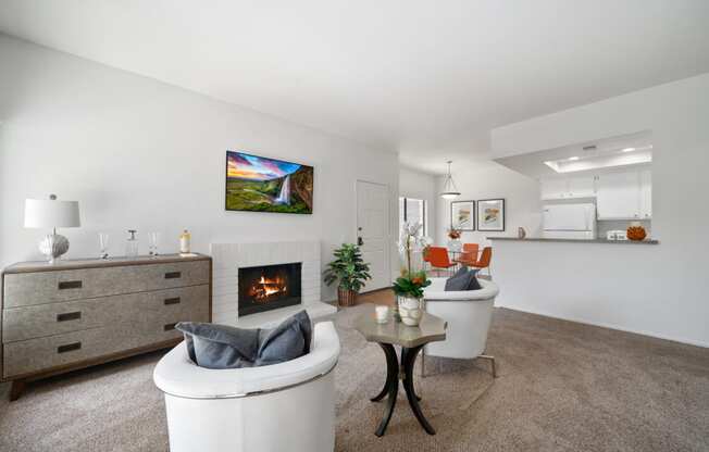 our apartments offer a living room with a fireplace
