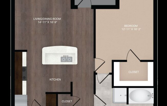 1 bed, 1 bath, 889 sqft, $1,796