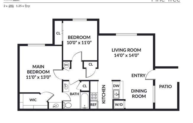 2 beds, 1 bath, 880 sqft, $1,550