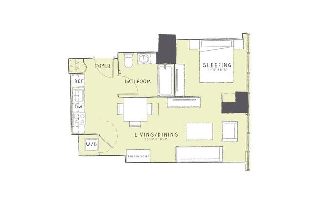 Studio, 1 bath, 554 sqft, $2,382, Unit 2102