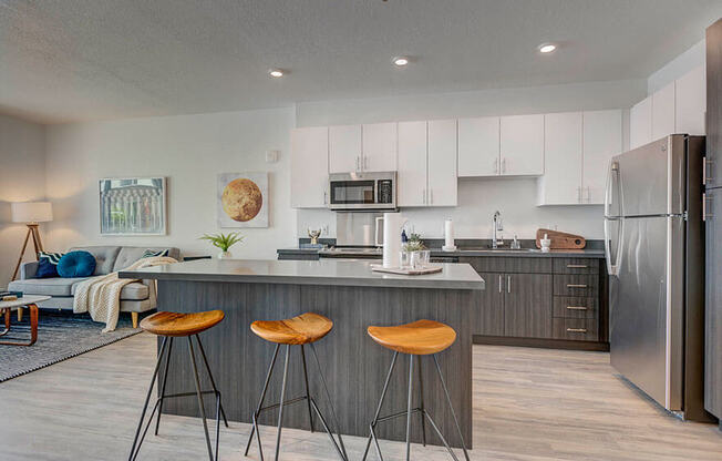 Model apartment home kitchen/island and living room