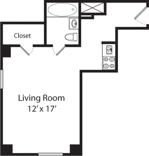 Studio, 1 bath, 405 sqft, $3,385, Unit 16G