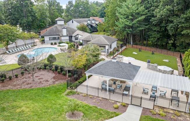 a aerial view of a house with a pool and a yard at View at Lake Lynn, North Carolina