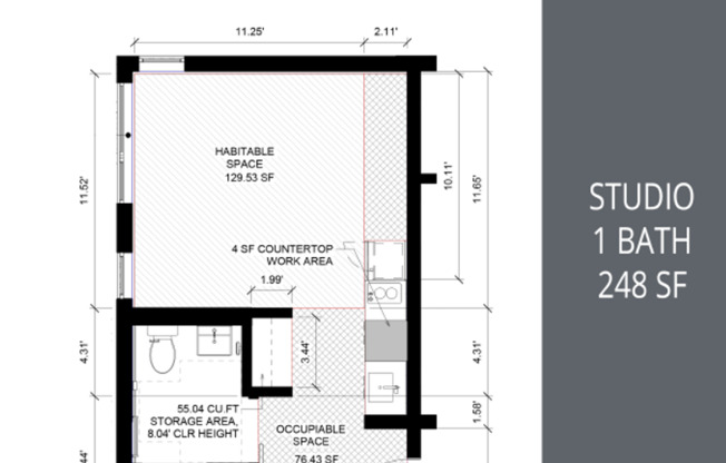 Studio, 1 bath, 348 sqft, $1,220, Unit 101