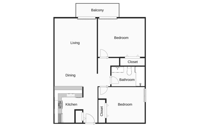 2 beds, 1 bath, 848 sqft, $845