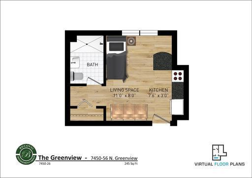 Studio, 1 bath, 250 sqft, $1,275, Unit 7450-76