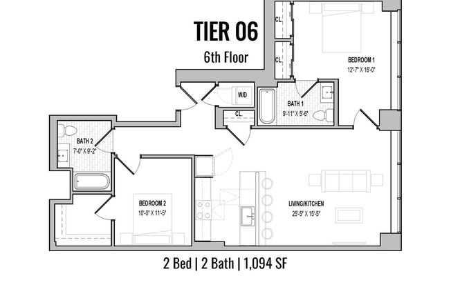 2 beds, 2 baths, 1,094 sqft, $3,699, Unit 606