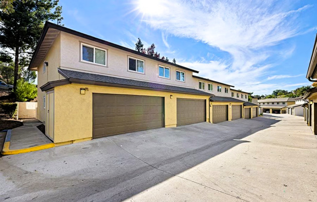 row of Garages and drive way