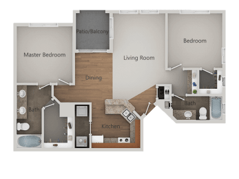 2 beds, 2 baths, 1,078 sqft, $1,594