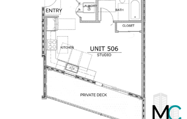 Studio, 1 bath, 513 sqft, $2,075, Unit 506