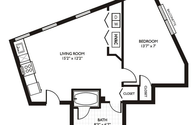 1 bed, 1 bath, 373 sqft, $1,850, Unit 508
