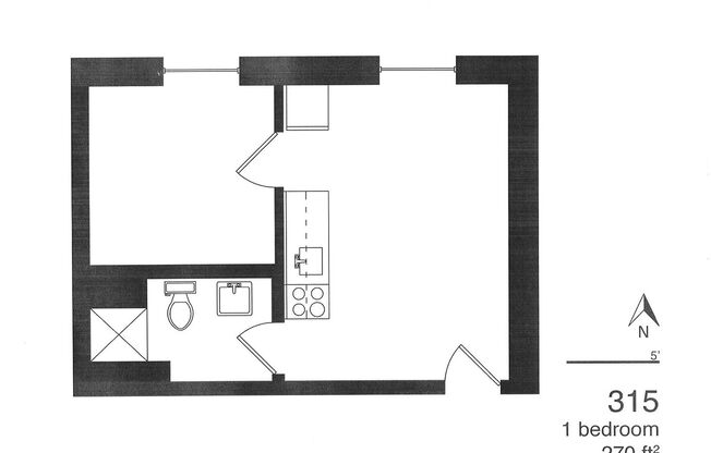 1 bed, 1 bath, 270 sqft, $540, Unit 315