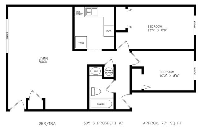 2 beds, 1 bath, 771 sqft, $775, Unit 2