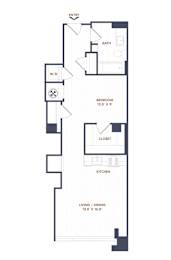 Studio, 1 bath, 611 sqft, $2,055