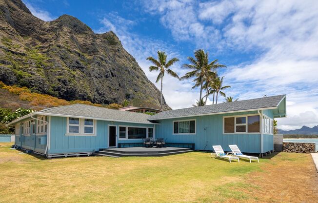 Casual Beach Front 3 Bedroom, 2 Bath Home in Waimanalo With Amazing Views of Ocean and Mountains