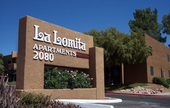 Monument Sign of La Lomita Apartments in Tucson Arizona 2021