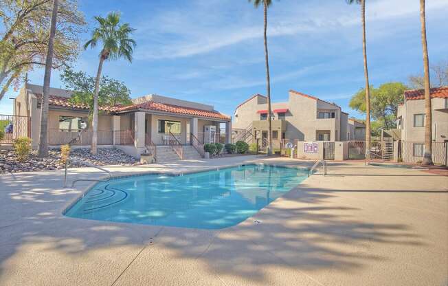 Community pool and pool patio at Ten50 Apartments in Tucson AZ November 2020