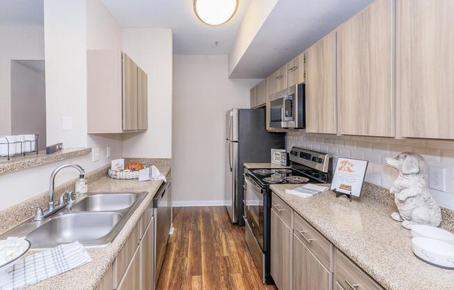 a modern kitchen with stainless steel appliances