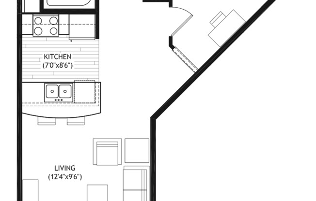 1 bed, 1 bath, 596 sqft, $2,300, Unit 407