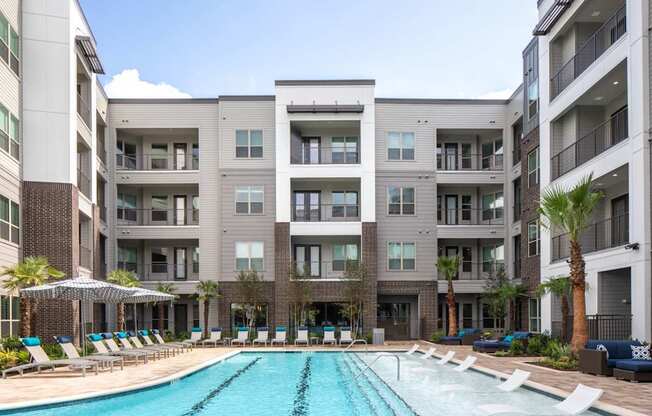 front poolside view of the building